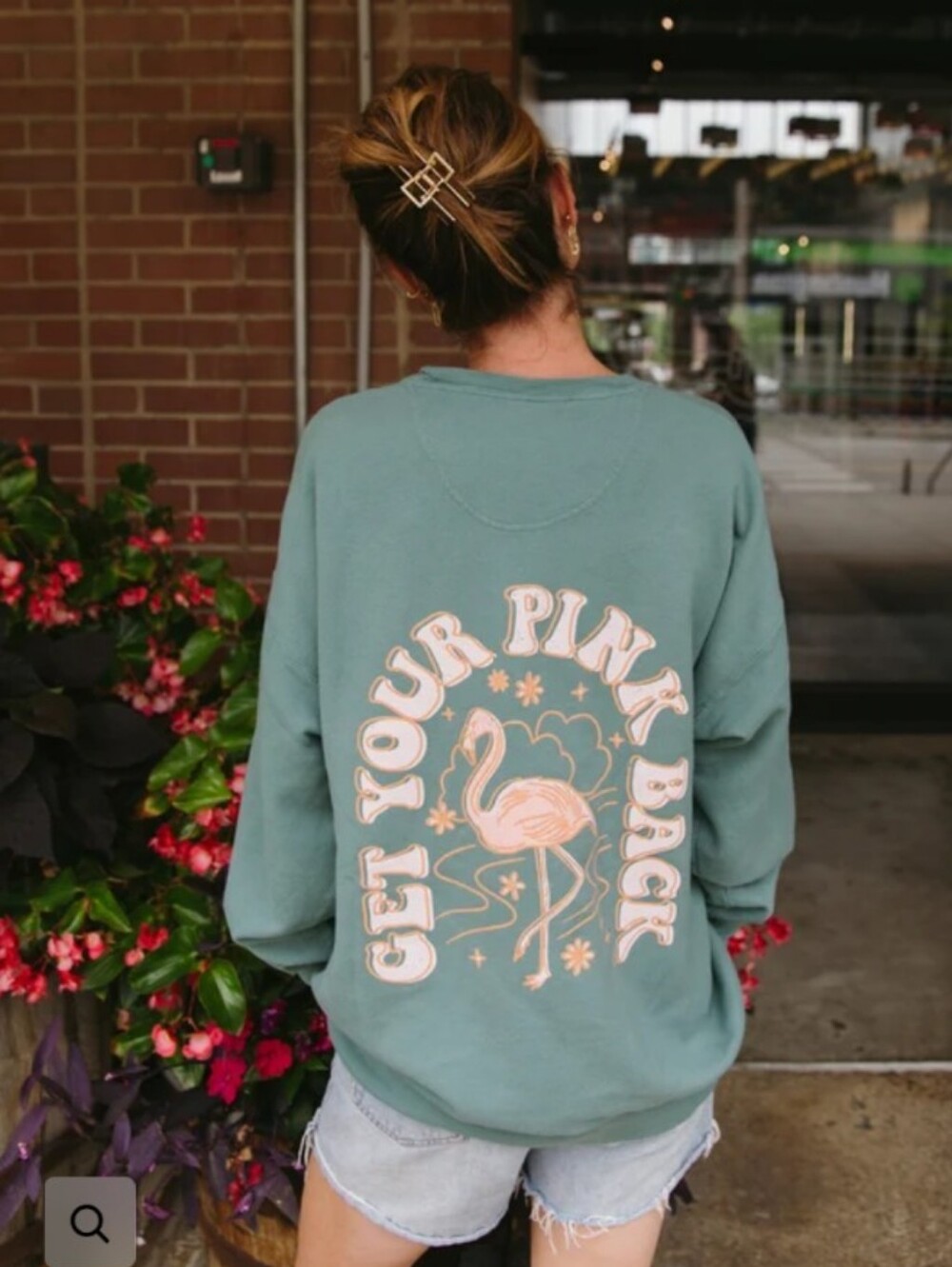 Get Your Pink Back Green Crewneck Sweater